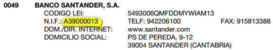 CIF Banco Santander